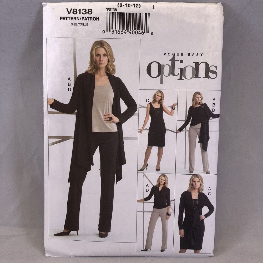 Vogue Easy Options Jacket Top Dress Pants Pattern V8138 Sizes 8 10 12 Uncut